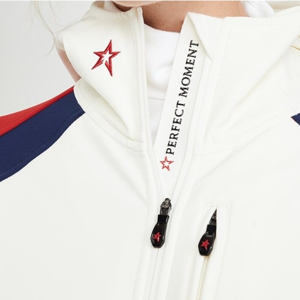 💫Perfect Moment Allos One Piece Ski Suit Snow White/Navy/Red—Medium 💫Like New - Picture 5 of 16